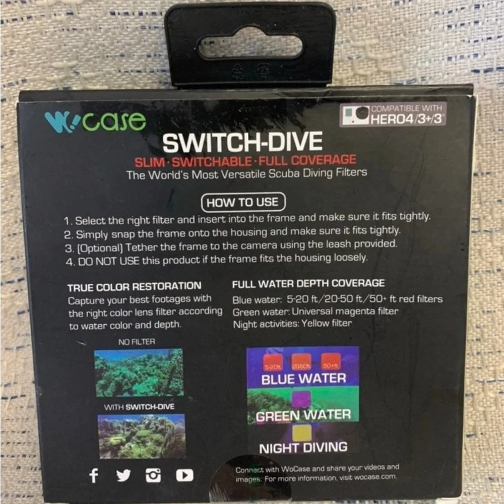GoPro Switch Dive Water Filter Camera Hero 4, 3+ & 3 Accessory Wocase